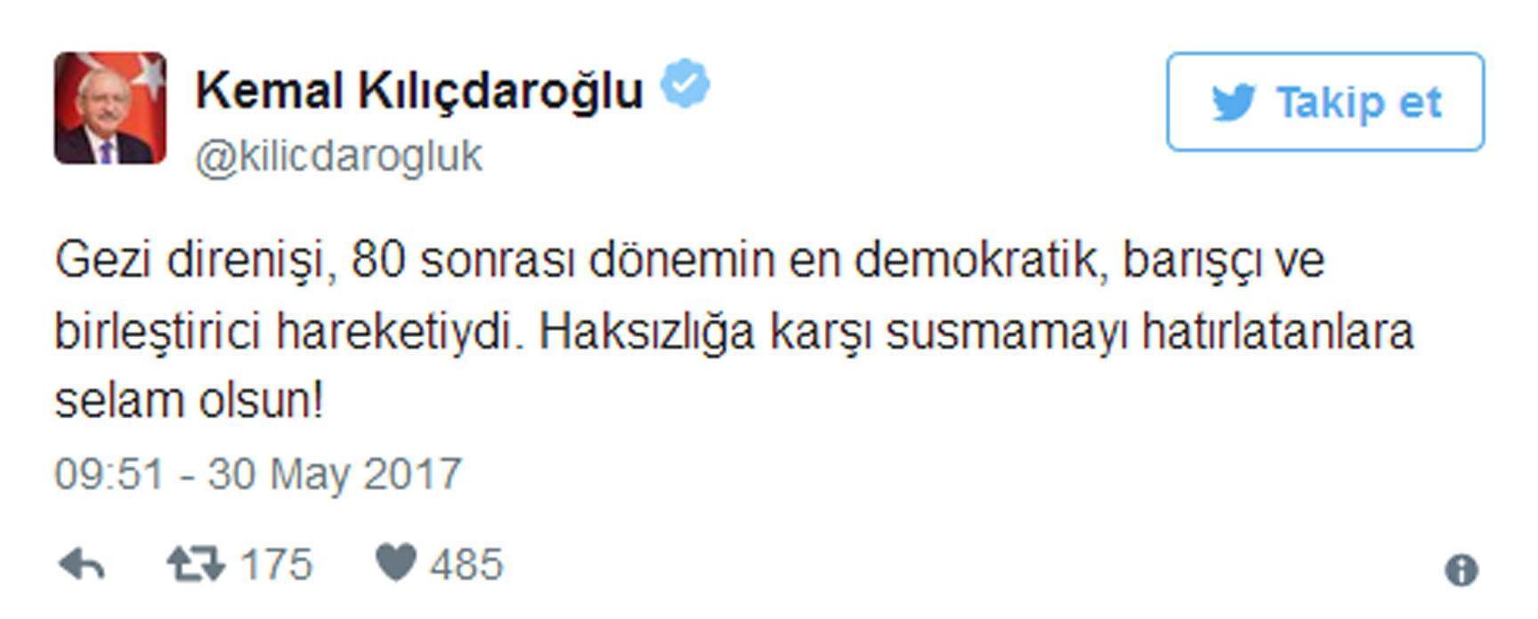 Kılıçdaroğlundan Gezi Parkı tweeti