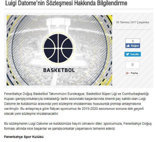 Fenerbahçe, Luigi Datomenin sözleşmesini uzattı