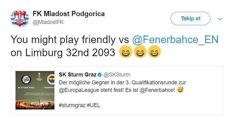 Fenerbahçenin rakipleri Sturm Graz ve Mladost Podgorica twitterda kapıştı