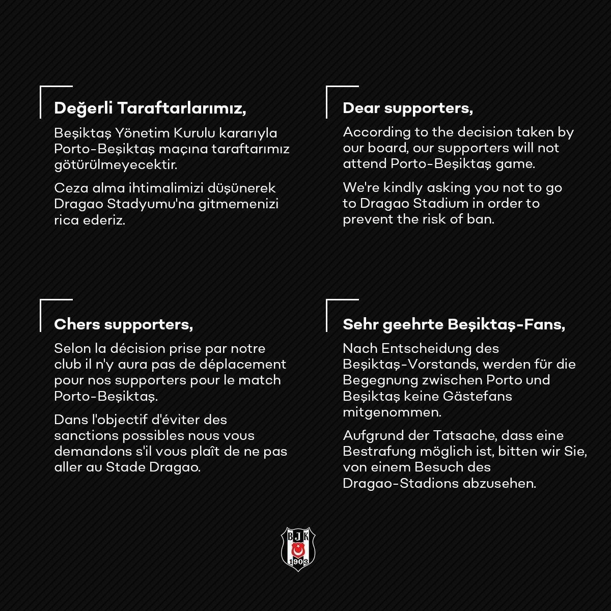 Beşiktaş Kulübü’nden 4 dilde uyarı
