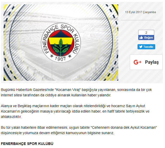 Fenerbahçeden Aykut Kocaman açıklaması: Cehennem donana dek...