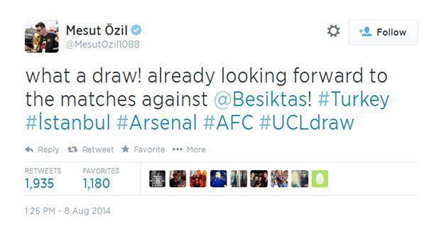 Mesut Özilden Beşiktaş tweeti