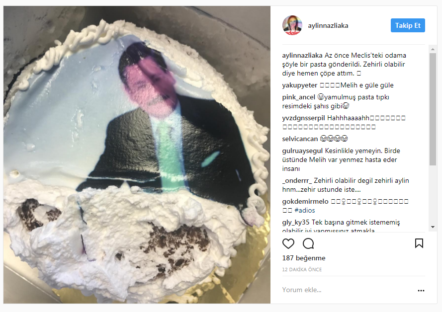 Aylin Nazlıakadan Melih Gökçek fotoğraflı pasta paylaşımı