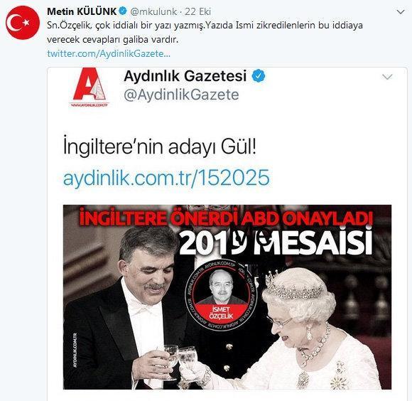 AK Partili vekil Metin Külünkten müthiş Abdullah Gül iddiası