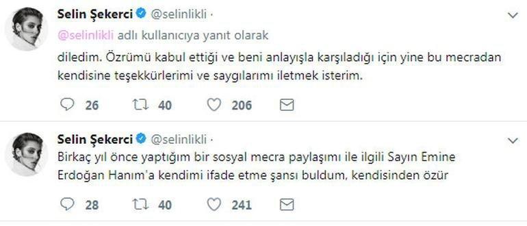 Oyuncu Selin Şekerci, Emine Erdoğandan özür diledi