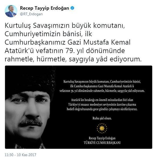 Erdoğandan Instagram ve Twitterdan 10 Kasım mesajı