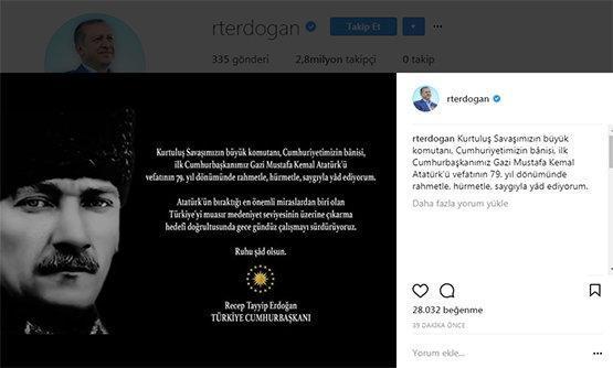 Erdoğandan Instagram ve Twitterdan 10 Kasım mesajı