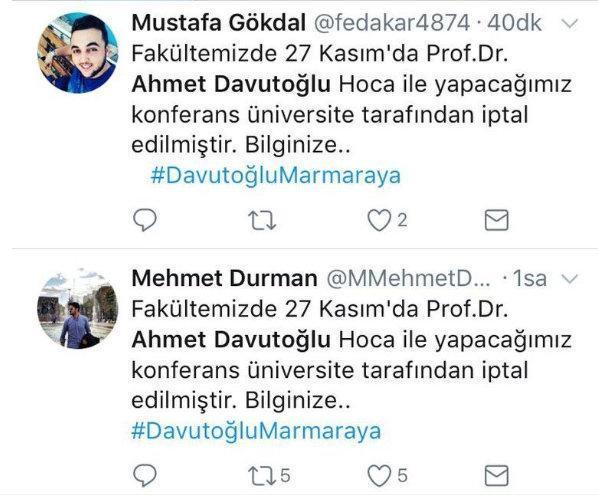 Eski Başbakan Ahmet Davutoğlunun konferansı iptal edildi