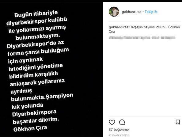 Selin Ciğercinin sevgilisi Gökhan Çıra, Diyarbekirspor Kulübünden ayrıldı