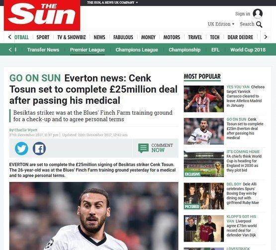 Cenk Tosunun Evertona transferi açıklandı