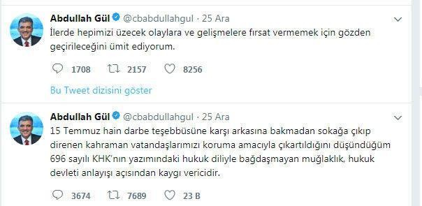 Cumhurbaşkanı Erdoğandan 11. Cumhurbaşkanı Abdullah Gül ve Bülent Arınça sert KHK eleştirisi
