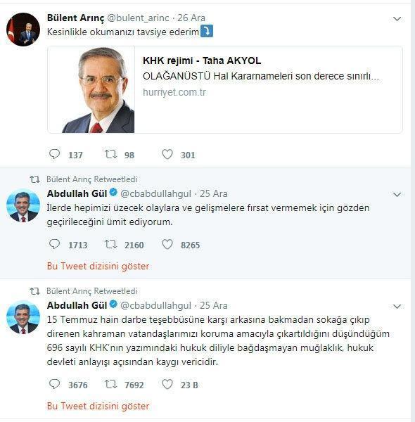Cumhurbaşkanı Erdoğandan 11. Cumhurbaşkanı Abdullah Gül ve Bülent Arınça sert KHK eleştirisi