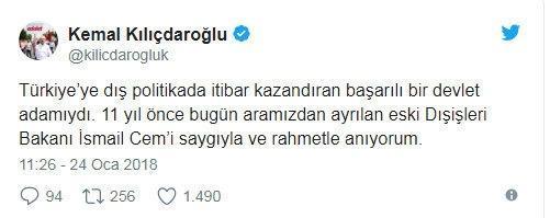 CHP lideri Kemal Kılıçdaroğlundan İsmail Cem paylaşımı