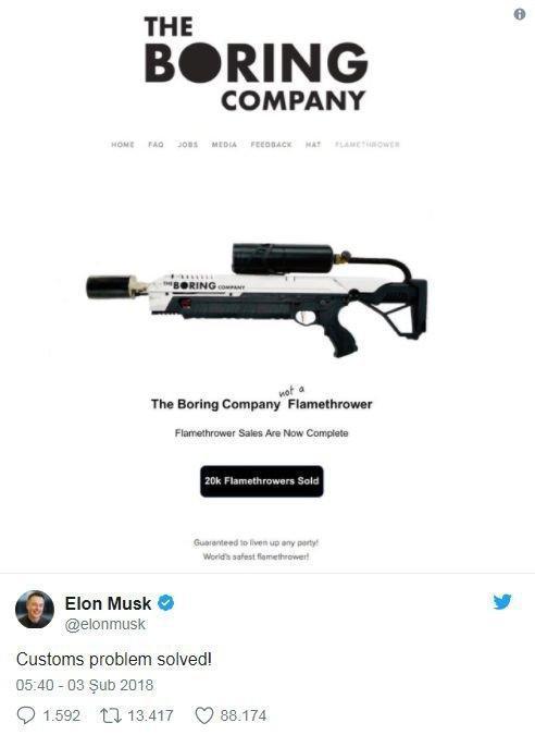 Elon Musk alev silahı Flamethrowera gelen gümrük yasağını aştı