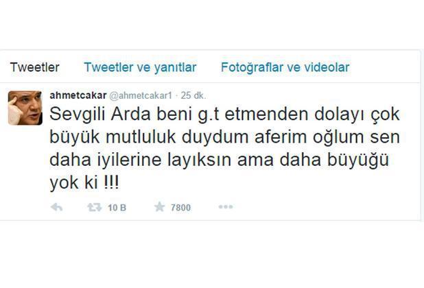 Ahmet Çakardan Arda için şok tweet
