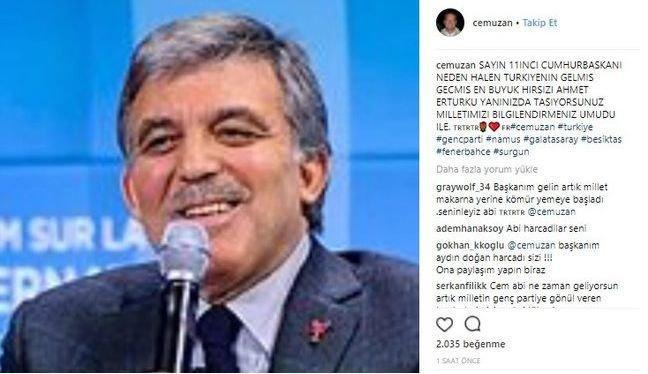 Cem Uzandan Abdullah Güle sosyal medyadan flaş tepki