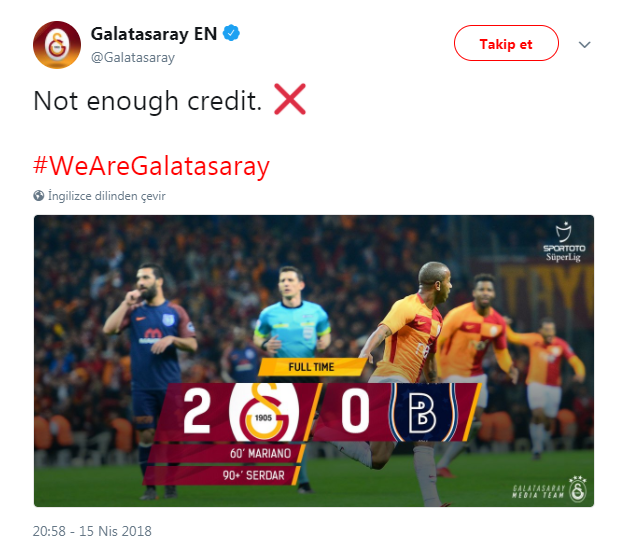 Galatasaraydan Medipol Başakşehire gönderme