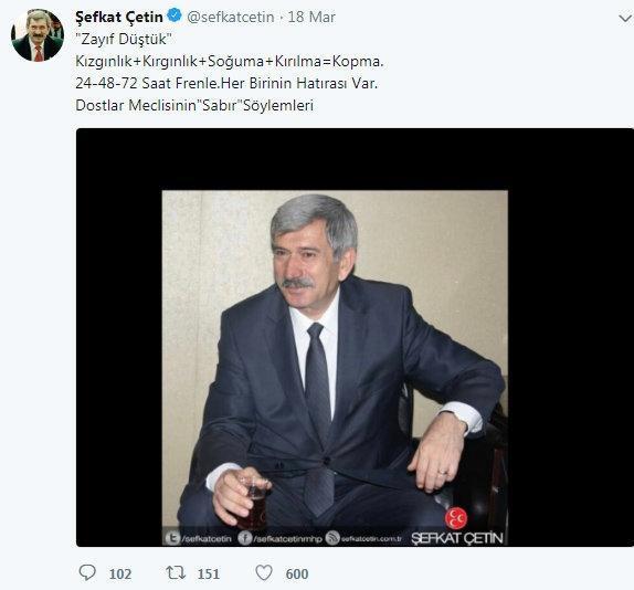 MHPde Şefkat Çetin sosyal medyadan ayrılık sinyali verdi