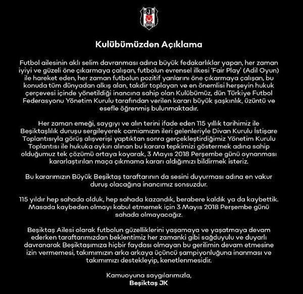 Beşiktaş Fenerbahçe maçına çıkmayacak