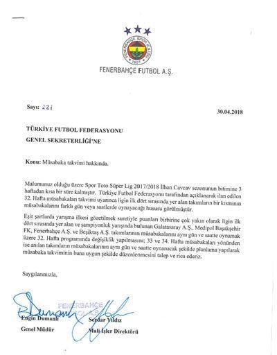 Fenerbahçeden TFFye flaş talep