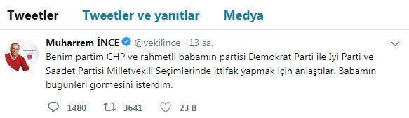 CHPli Muharrem İncede ittifak tweeti