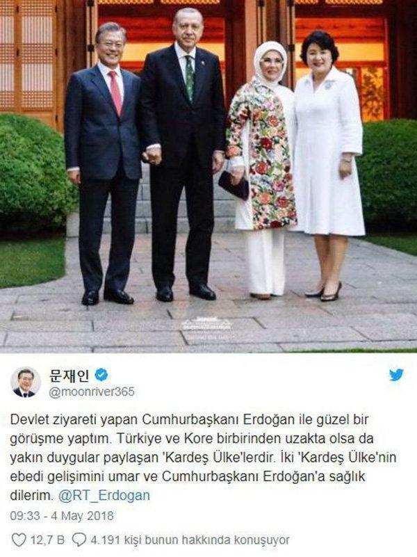 Erdoğan, Moon’un tweetini paylaştı