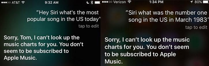 Siri, Apple Musice abone olmayan kullanıcıya cevap vermedi
