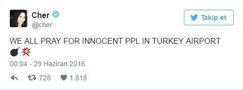 Cherin Atatürk Havalimanı saldırısından sonraki mesajına büyük tepki
