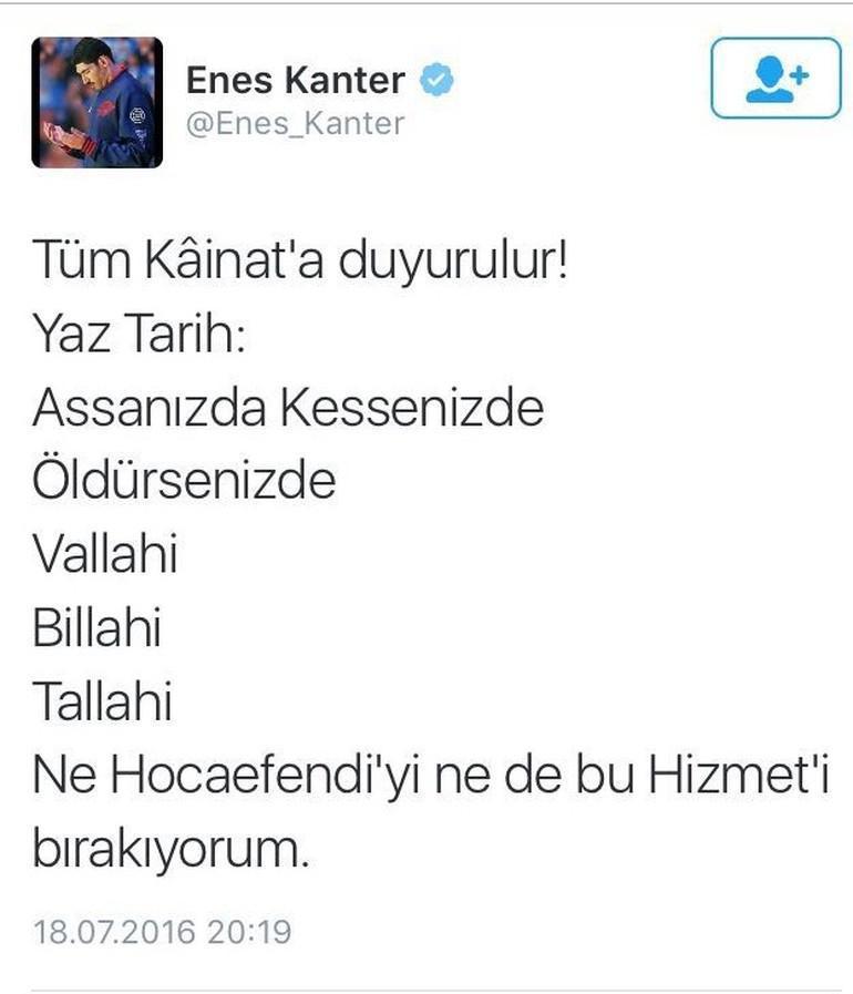 Enes Kanterden tepki çeken Gülen tweeti