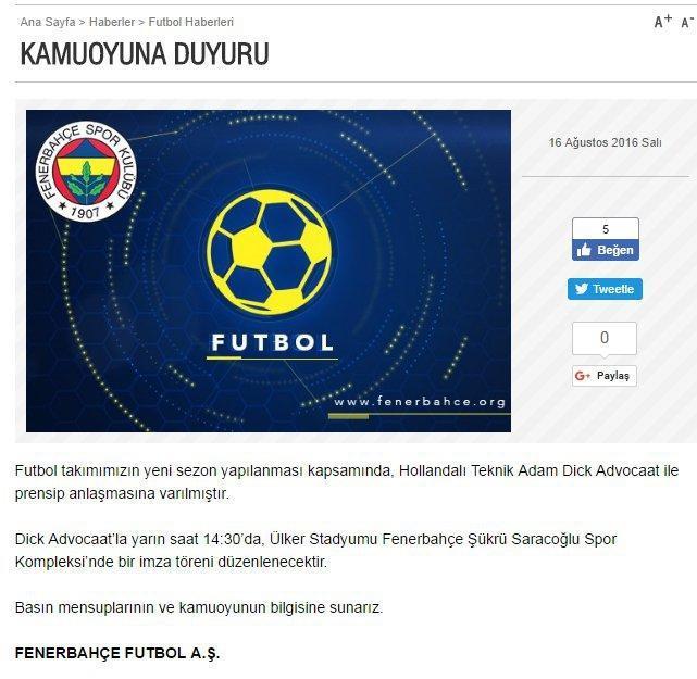 Fenerbahçe, Advocaat ile anlaşıldığını açıkladı