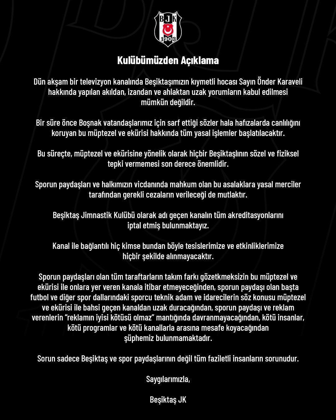 Rasim Ozan Kütahyalı Beşiktaş’ın hocası hakkında ne dedi Beşiktaş’tan sert yanıt gecikmedi