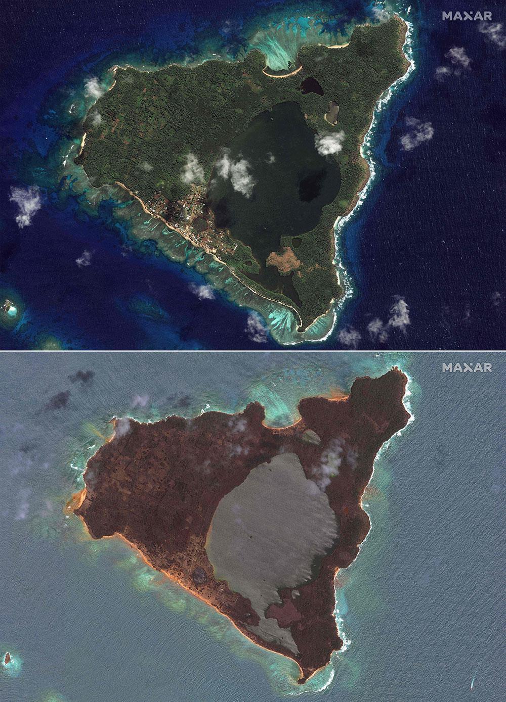 Dehşet, uydudan görüntülendi Adanın büyük kısmı haritadan silindi