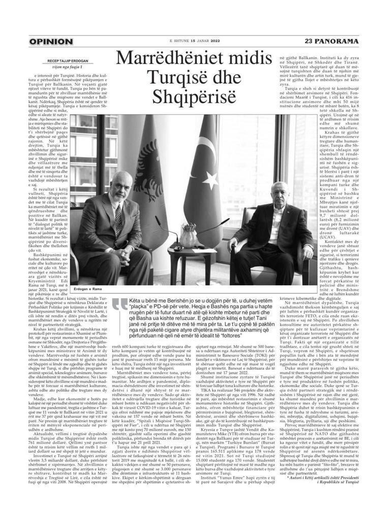 Cumhurbaşkanı Erdoğan, Arnavutluk’ta gazeteye makale yazdı