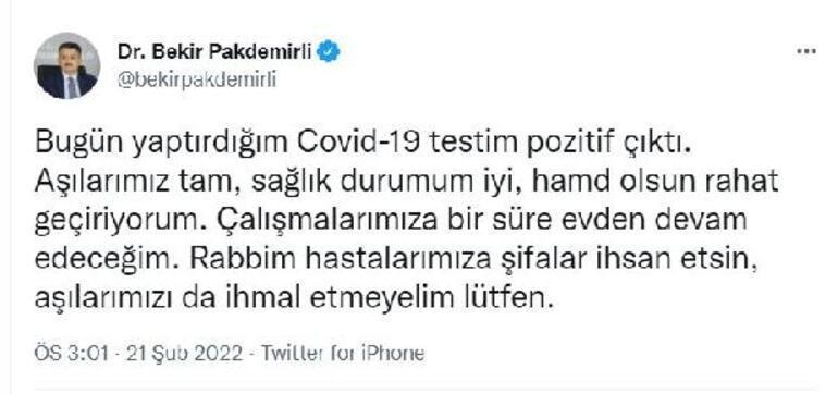 Tarım ve Orman Bakanı Bekir Pakdemirli koronavirüse yakalandı