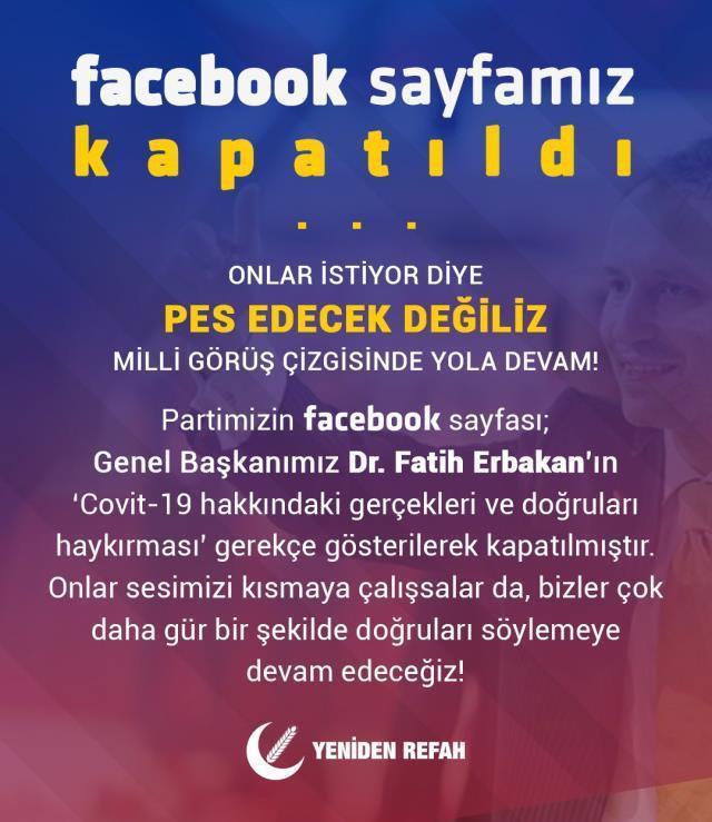 Facebook, Fatih Erbakanın sözleri nedeniyle partisinin sayfasını kapattı