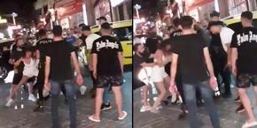 Skandal görüntüler: Kızlar kavga etti, erkekler tempo tuttu