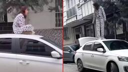 İstanbul’da ilginç anlar! Otomobilin üzerine çıkarak zıpladı