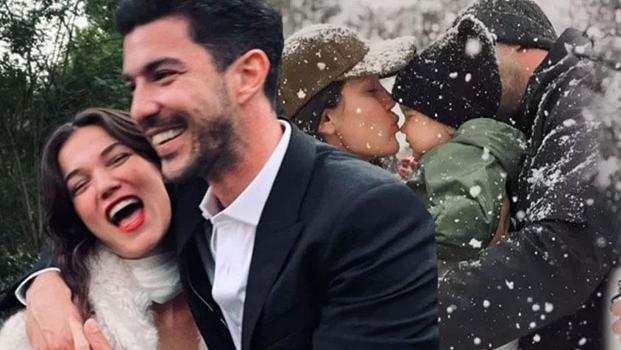 Pınar Deniz ve eşi Kaan Yıldırım kar yağınca çocuklar gibi eğlendi)