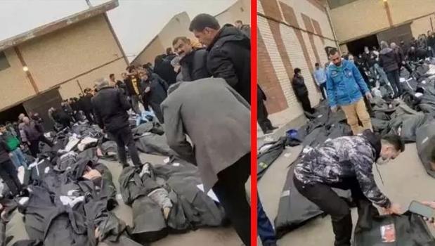 İran'da hastane önünde tüyler ürperten manzara! Yüzden fazla ceset torbası)