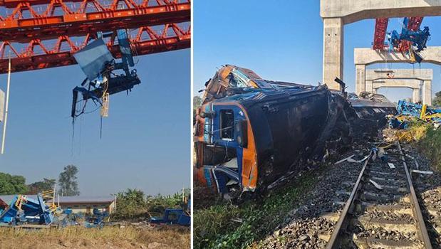 Üzerine vinç düşen tren raydan çıktı! Çok sayıda ölü var)