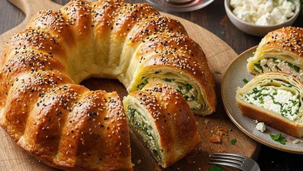 Kek kalıbında peynirli börek tarifi! Dışı çıtır çıtır, içi yumuşacık oluyor!)