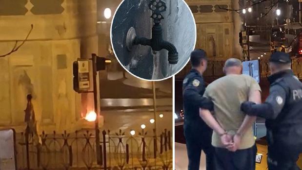 İstanbul’un göbeğinde tarihe ‘ateş’ düştü! 3 asırlık çeşmeyi ısınmak için yaktı)