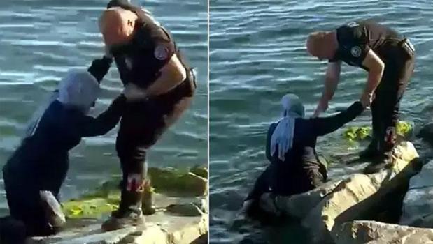 Avcılar'da denize düşen kadını polisler kurtardı)