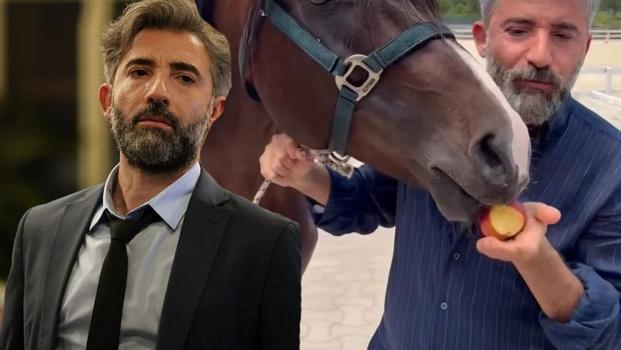 Oyuncu Mert Turak'tan atı Esentürk ile sevimli anlar)
