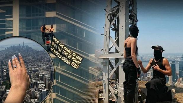 443 metre yükseklikte halatsız delilik! Haber helikopterleri canlı yayındayken diz çöktü)