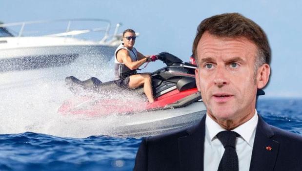 Fransa yanarken Macron'un jet ski keyfi olay oldu! Tepkiler çığ gibi büyüyor)