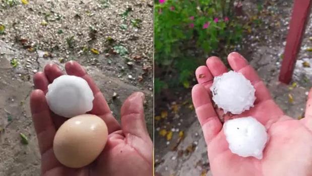 Osmaniye'den şaşırtan görüntüler! Görenler gözlerine inanamadı, yumurta büyüklüğünde dolu yağdı)