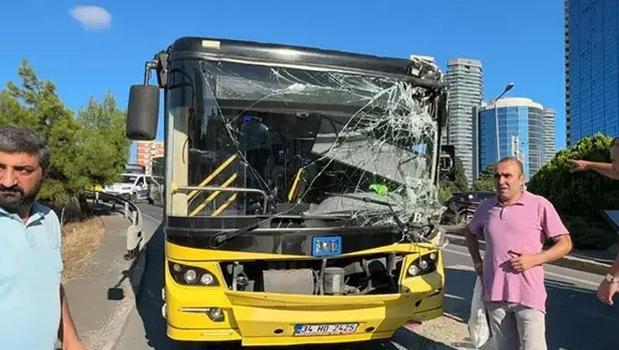 Beşiktaş'ta İETT otobüsü iş makinesiyle çarpıştı! Yaralılar var)