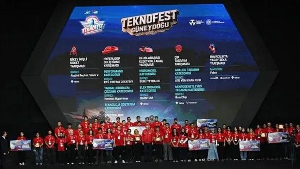Cumhurbaşkanı Erdoğan, TEKNOFEST Güneydoğu kapsamında düzenlenen yarışmalarda birincilere ödüllerini verdi)