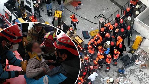 Maltepe’de 7 katlı binanın 3 katı çöktü! Küçük çocuk enkaz altından böyle kurtarıldı)